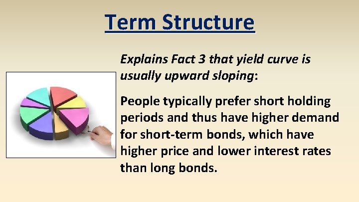 Term Structure Explains Fact 3 that yield curve is usually upward sloping: People typically Term Structure Explains Fact 3 that yield curve is usually upward sloping: People typically