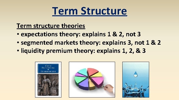 Term Structure Term structure theories • expectations theory: explains 1 & 2, not 3 Term Structure Term structure theories • expectations theory: explains 1 & 2, not 3