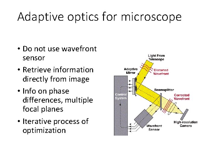 Adaptive optics for microscope • Do not use wavefront sensor • Retrieve information directly