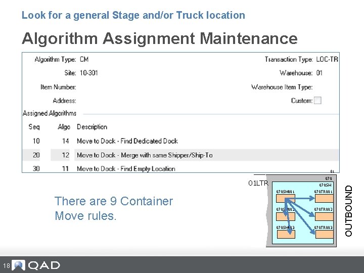 Look for a general Stage and/or Truck location Algorithm Assignment Maintenance 01 01 LTR