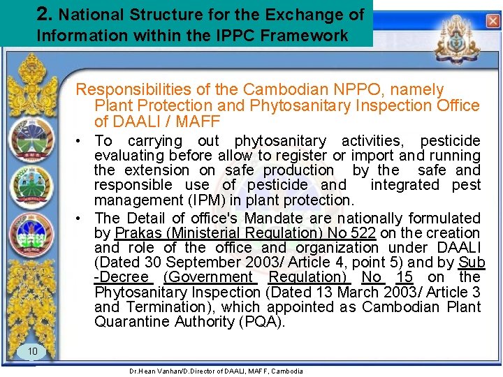 2. National Structure for the Exchange of Information within the IPPC Framework Responsibilities of