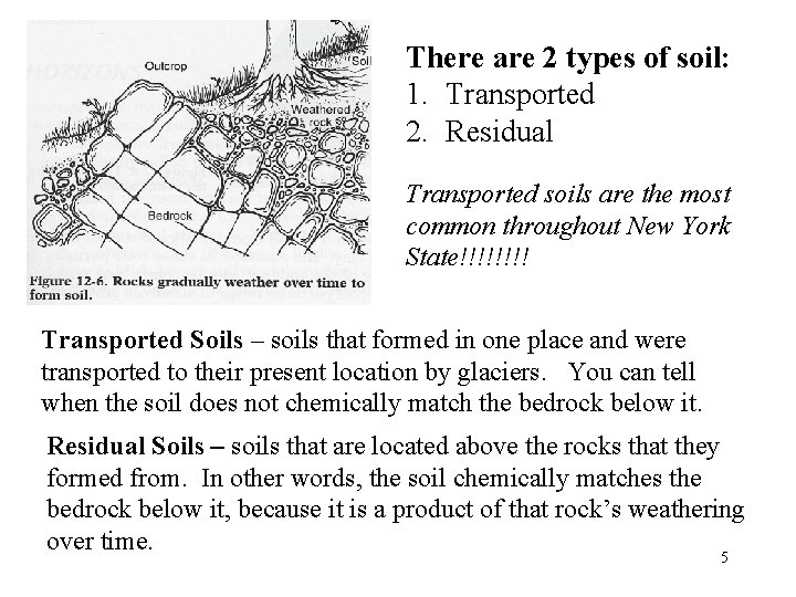 There are 2 types of soil: 1. Transported 2. Residual Transported soils are the