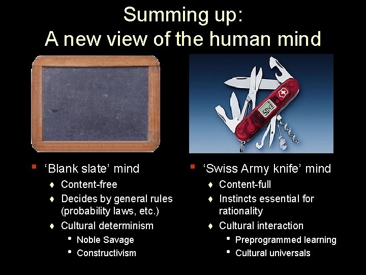 Summing up: A new view of the human mind ▪ ‘Blank slate’ mind ♦