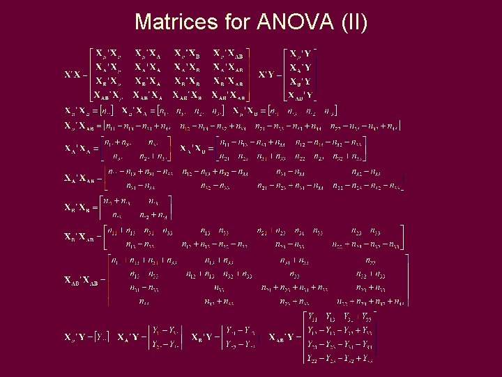 Matrices for ANOVA (II) 