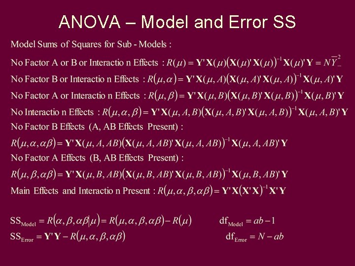 ANOVA – Model and Error SS 