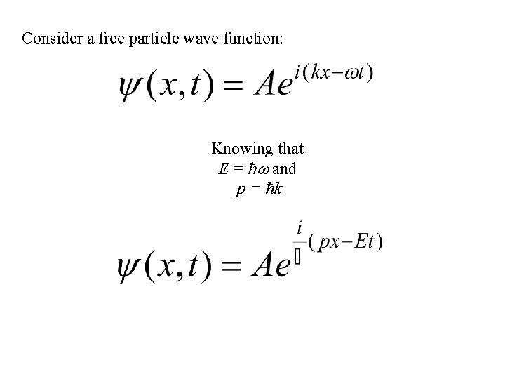Consider a free particle wave function: Knowing that E = ħ and p =