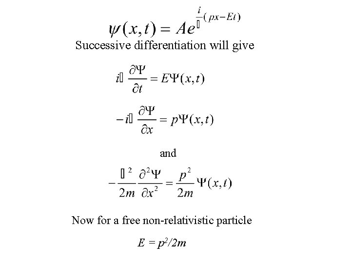 Successive differentiation will give and Now for a free non-relativistic particle E = p