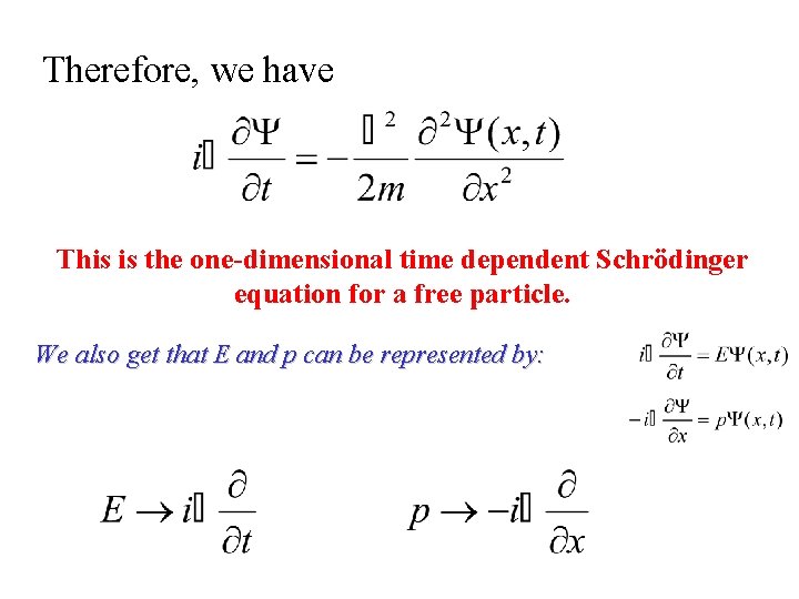 Therefore, we have This is the one-dimensional time dependent Schrödinger equation for a free