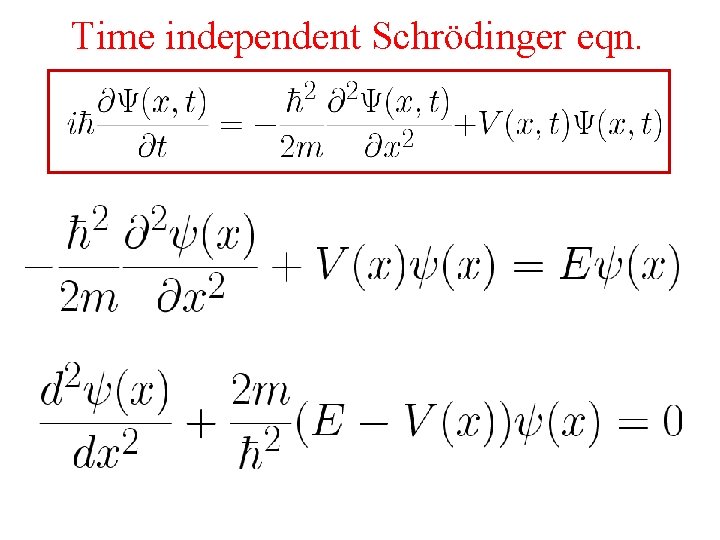 Time independent Schrödinger eqn. 
