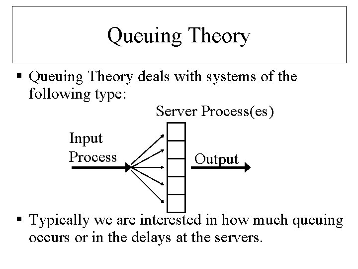 Queuing Theory § Queuing Theory deals with systems of the following type: Server Process(es)