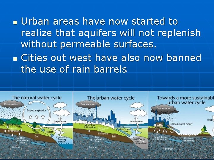 n n Urban areas have now started to realize that aquifers will not replenish