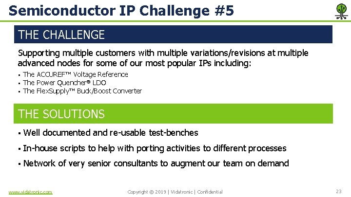 Semiconductor IP Challenge #5 THE CHALLENGE Supporting multiple customers with multiple variations/revisions at multiple