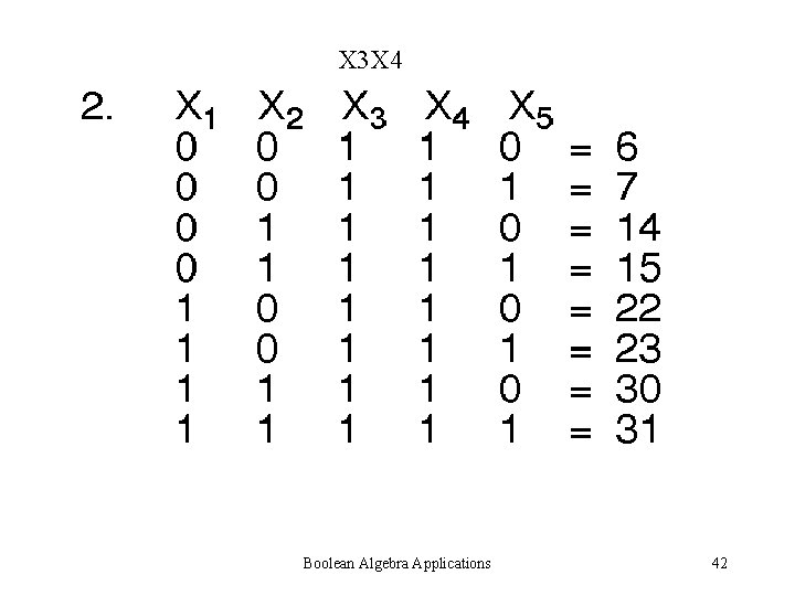 X 3 X 4 Boolean Algebra Applications 42 