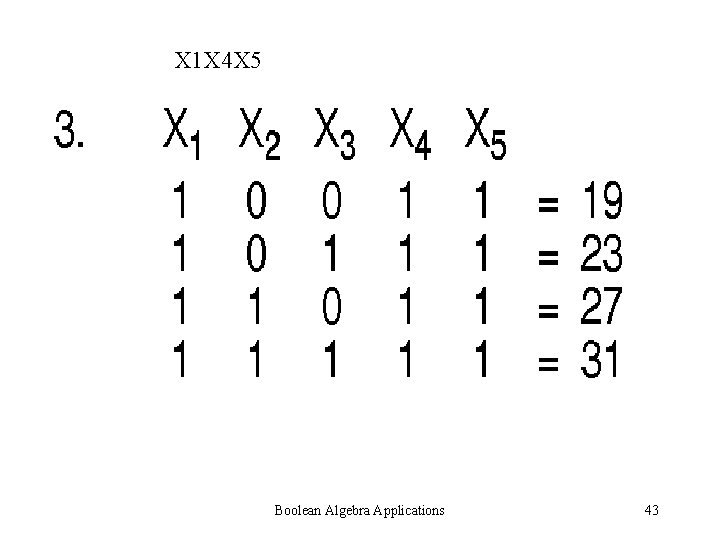 X 1 X 4 X 5 Boolean Algebra Applications 43 X 1 X 4 X 5 Boolean Algebra Applications 43