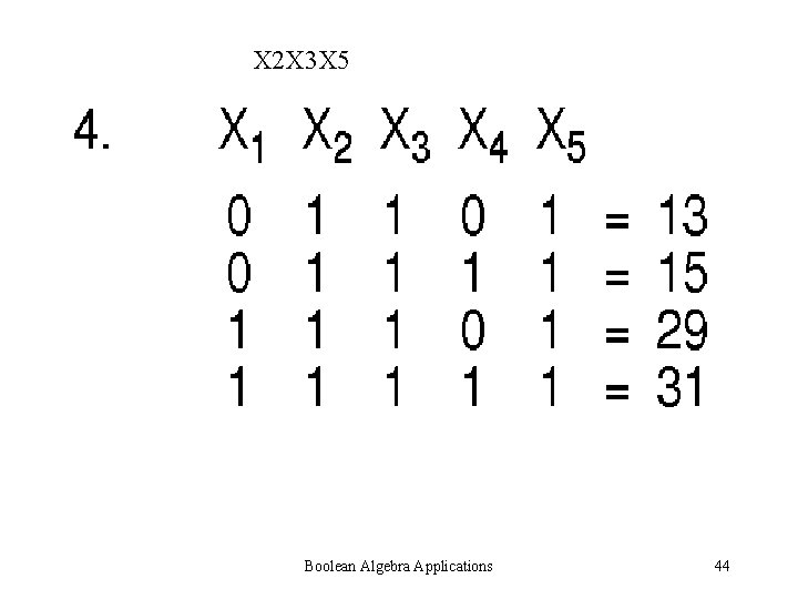 X 2 X 3 X 5 Boolean Algebra Applications 44 