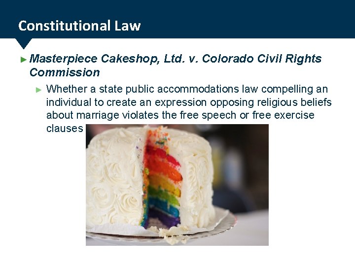Constitutional Law ► Masterpiece Cakeshop, Ltd. v. Colorado Civil Rights Commission ► Whether a
