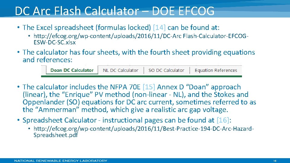 DC Arc Flash Calculator – DOE EFCOG • The Excel spreadsheet (formulas locked) [14]