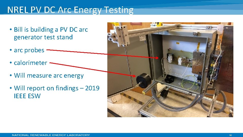 NREL PV DC Arc Energy Testing • Bill is building a PV DC arc
