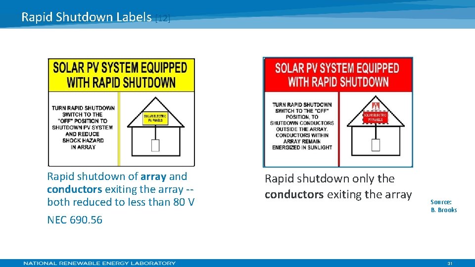 Rapid Shutdown Labels [12] Rapid shutdown of array and conductors exiting the array -both