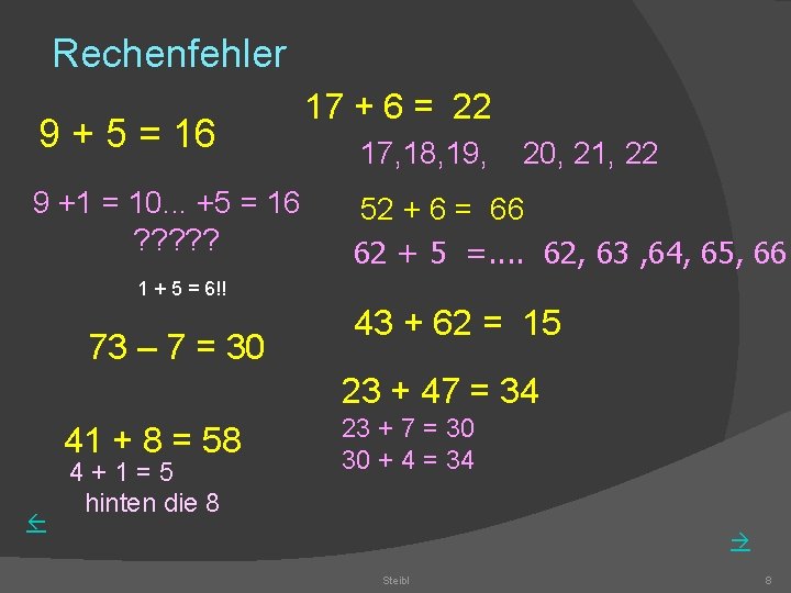 Rechenfehler 9 + 5 = 16 9 +1 = 10. . . +5 =