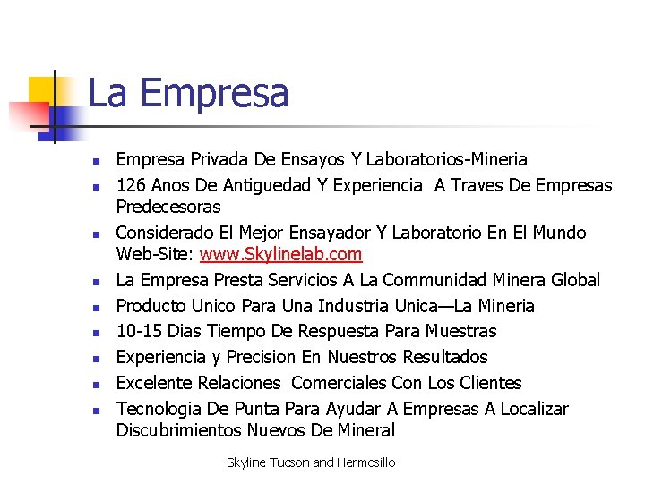 La Empresa n n n n n Empresa Privada De Ensayos Y Laboratorios-Mineria 126