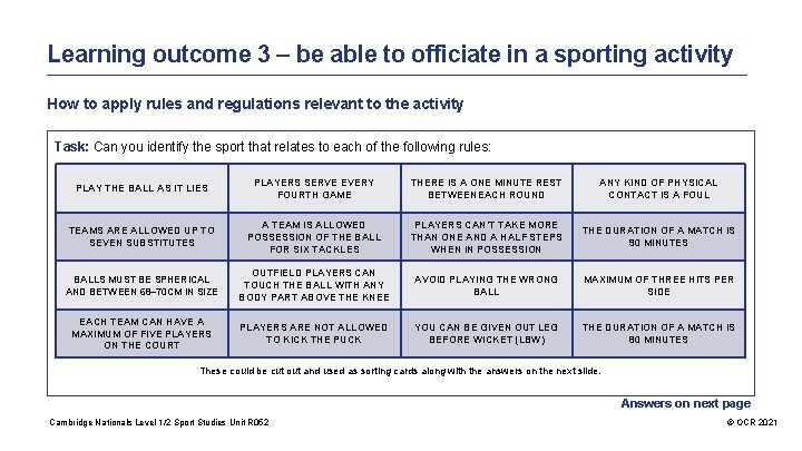 Learning outcome 3 – be able to officiate in a sporting activity How to