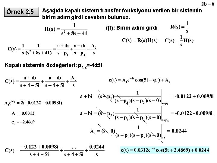 Örnek 2. 5 Aşağıda kapalı sistem transfer fonksiyonu verilen bir sistemin birim adım girdi
