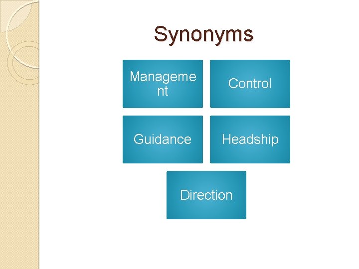 Synonyms Manageme nt Control Guidance Headship Direction 