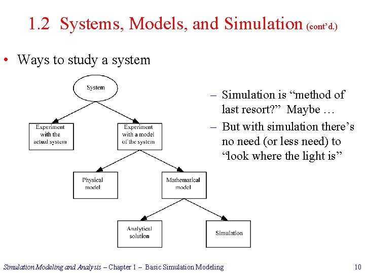 1. 2 Systems, Models, and Simulation (cont’d. ) • Ways to study a system