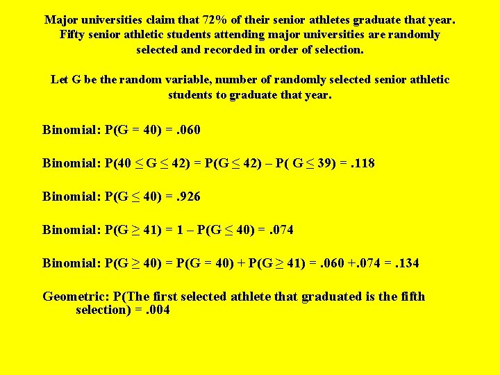 Major universities claim that 72% of their senior athletes graduate that year. Fifty senior