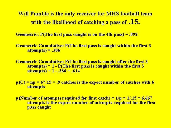 Will Fumble is the only receiver for MHS football team with the likelihood of