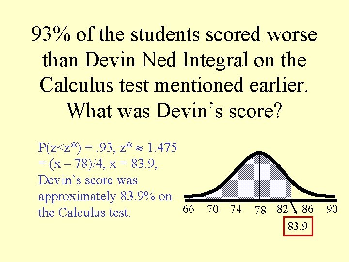 93% of the students scored worse than Devin Ned Integral on the Calculus test