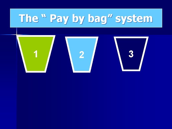 The “ Pay by bag” system 1 2 3 