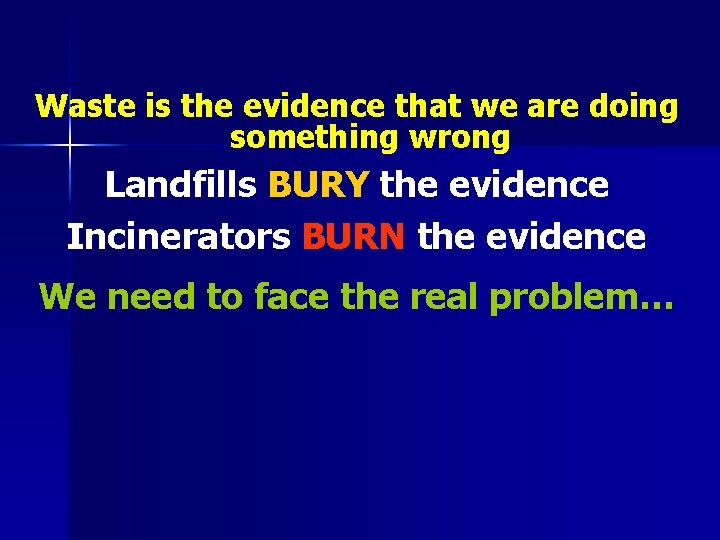 Waste is the evidence that we are doing something wrong Landfills BURY the evidence