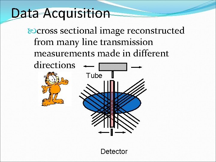 Data Acquisition cross sectional image reconstructed from many line transmission measurements made in different