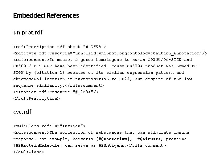 Embedded References uniprot. rdf <rdf: Description rdf: about="#_2 F 9 A"> <rdf: type rdf: