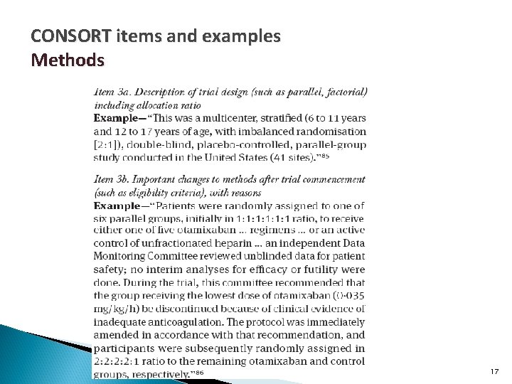 CONSORT items and examples Methods 17 