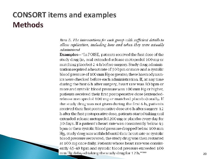 CONSORT items and examples Methods 20 