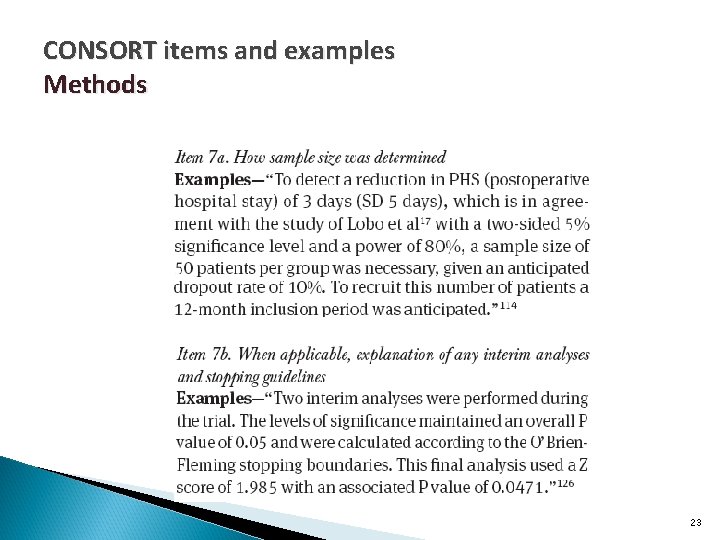 CONSORT items and examples Methods 23 