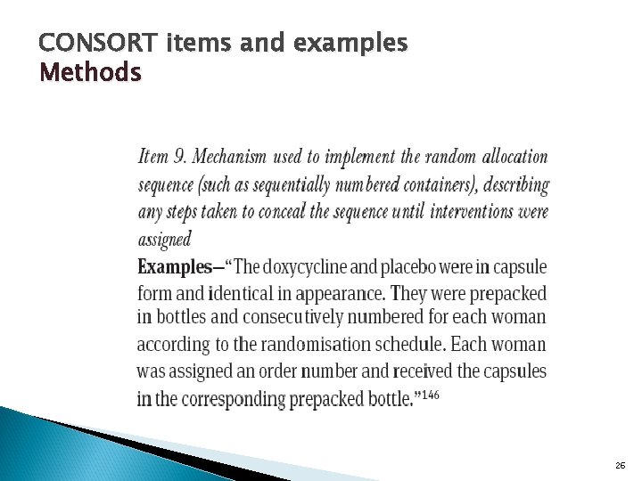 CONSORT items and examples Methods 26 