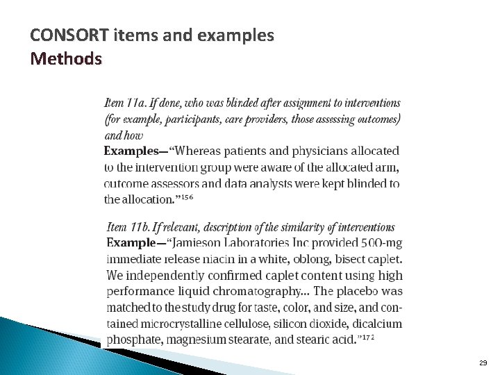 CONSORT items and examples Methods 29 