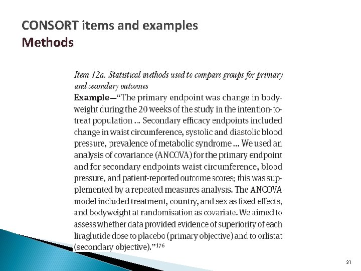 CONSORT items and examples Methods 31 