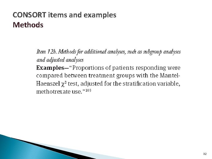 CONSORT items and examples Methods 32 