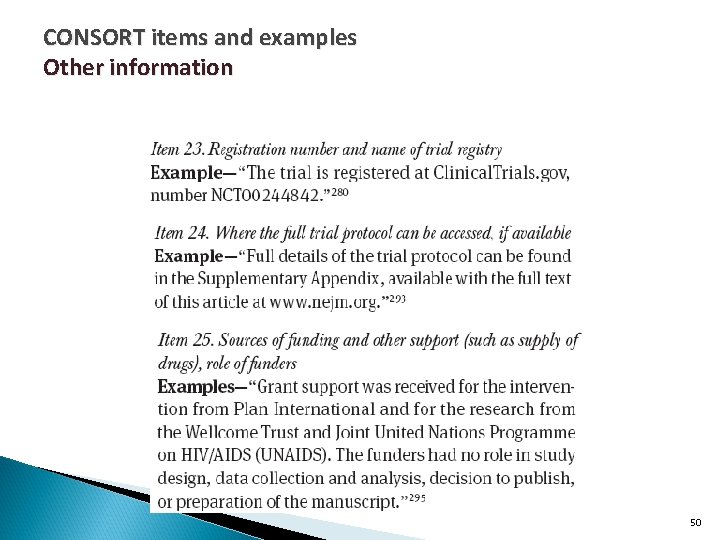 CONSORT items and examples Other information 50 