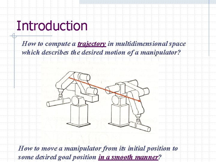 Introduction How to compute a trajectory in multidimensional space which describes the desired motion