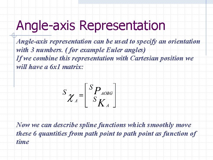 Angle-axis Representation Angle-axis representation can be used to specify an orientation with 3 numbers.