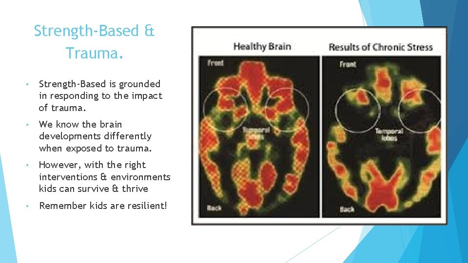 Strength-Based & Trauma. • Strength-Based is grounded in responding to the impact of trauma.