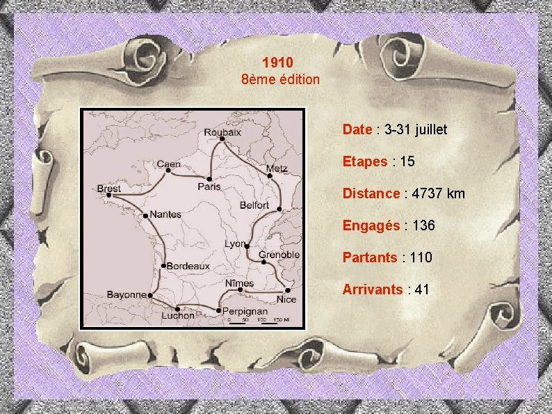  1910 8ème édition Date : 3 -31 juillet Etapes : 15 Distance :