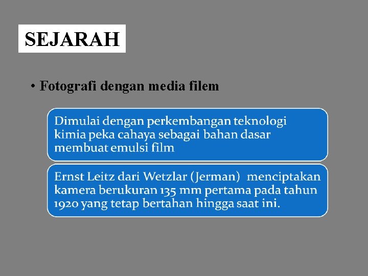 SEJARAH • Fotografi dengan media filem 
