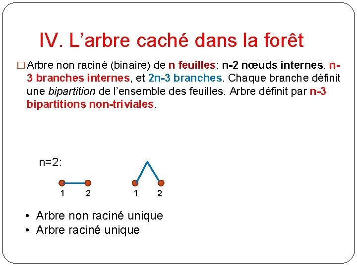 IV. L’arbre caché dans la forêt � Arbre non raciné (binaire) de n feuilles: